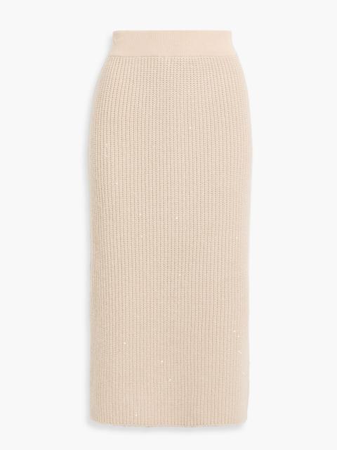 Brunello Cucinelli Sequin-embellished cashmere and silk-blend midi skirt