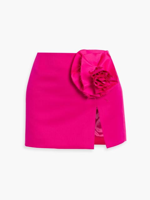 AREA Appliquéd wool-twill mini skirt