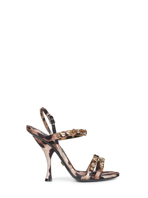 Dolce & Gabbana Dolce & Gabbana Women Leo Print Satin Rhinestone Embroidered Sandals