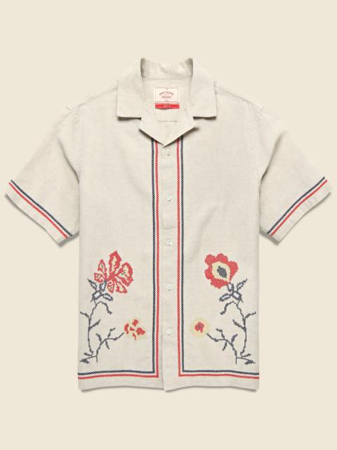 Portuguese Flannel Cross Stitch Camp Shirt - Ecru