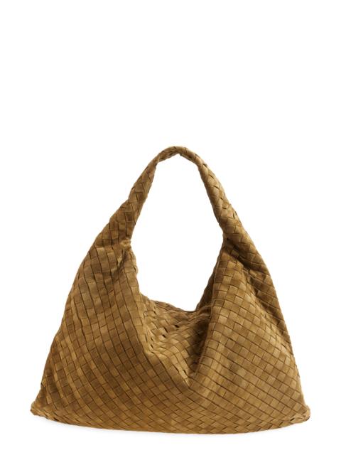 Bottega Veneta Bottega Veneta Large Hop Intrecciato Suede Hobo Bag in 2859 Mud-M Brass at Nordstrom