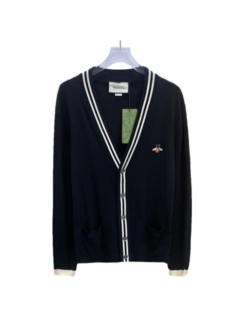 GUCCI Gucci Black Wool Gold Embroidered Logo Knit Cardigan