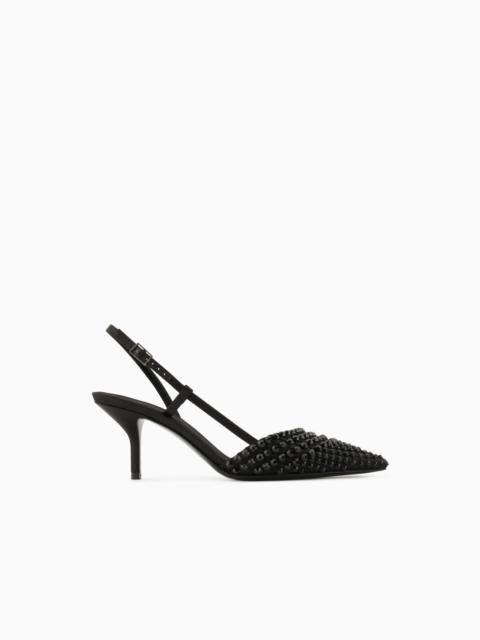 GIORGIO ARMANI SATIN, MESH AND RHINESTONE SLINGBACKS