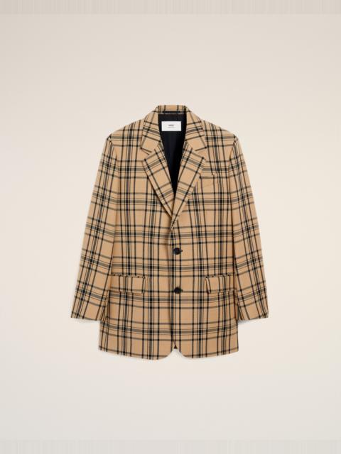 AMI Paris BROWN WOOL CHECKED LOOSE JACKET