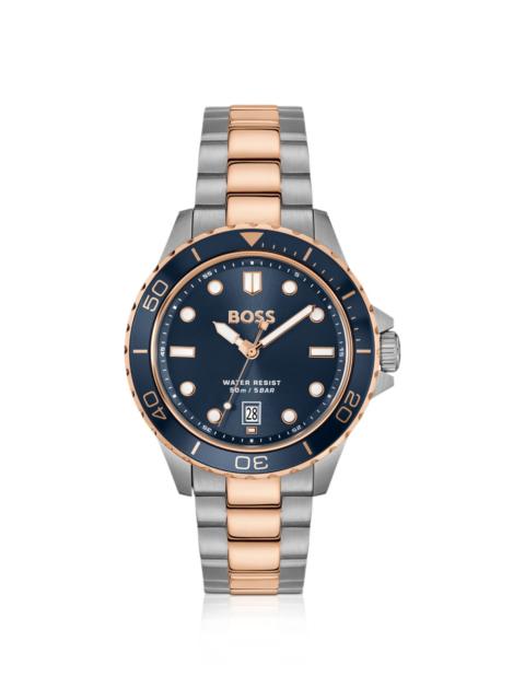 BOSS TROPER BLUE-DIAL WATCH IN TWO-TONE STEEL