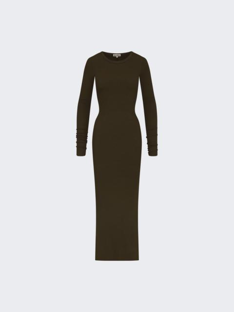 ÉTERNE Long Sleeve Crewneck Maxi Dress Moss