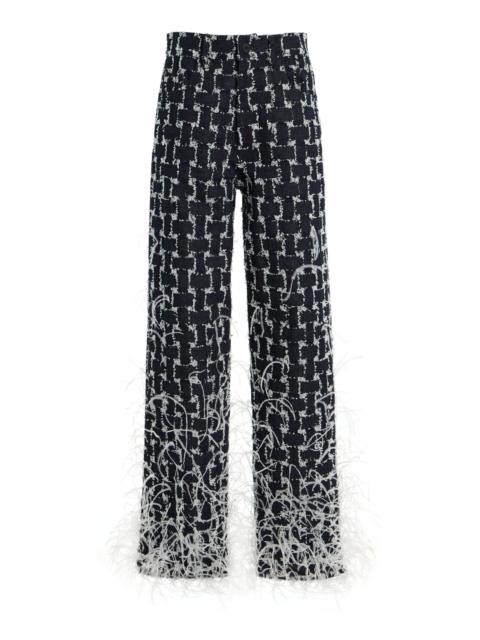 Oscar de la Renta Feathered Jacquard Denim Straight-Leg Pants dark wash