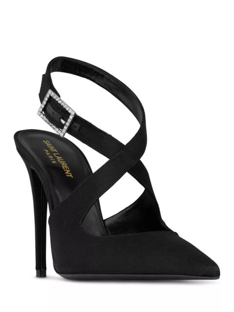 SAINT LAURENT Spontini Slingback Pumps in Satin Crepe