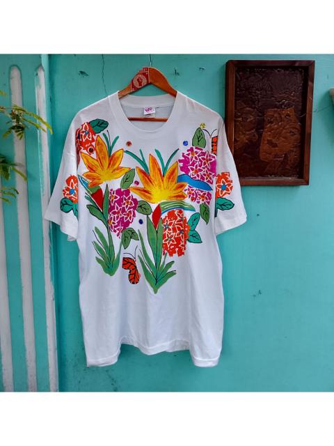 Other Designers Arts & Science - 💥 Vintage Hand-painted Floral T-shirt Wearable Art 80s