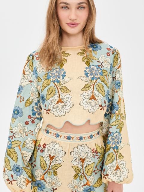 FARM RIO Garden Scarf Blue Long Sleeve Blouse