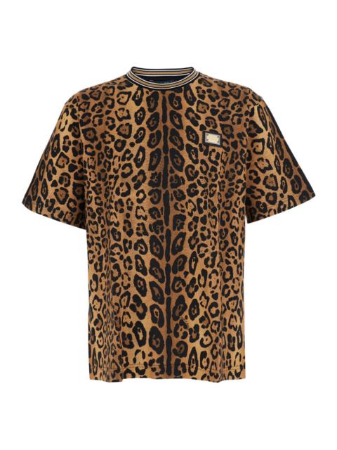 Dolce & Gabbana Dolce & Gabbana Men Brown T-Shirt With All-Over Animalier Print In Fabric For Men