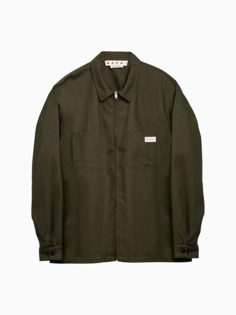 Marni Dark Green Cotton Zipped Shirt Jacket Men