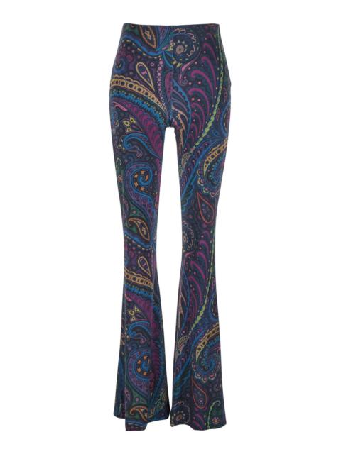 Etro Etro Women Blue Flared Pants With All-Over Paisley Print In Velvet Woman