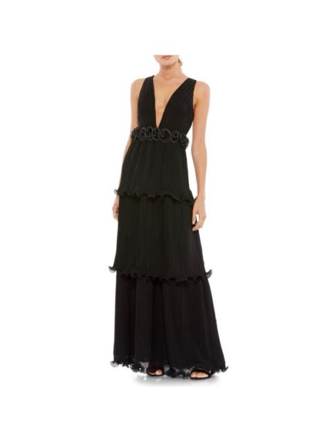 Other Designers NWT IEENA Mac Duggal Plunge NeckRosette Pleated A-Line Gown Black Sz 10 $398