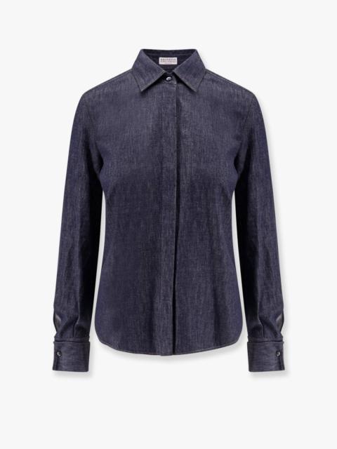 Brunello Cucinelli Denim Shirt With Contrasting Stitching
