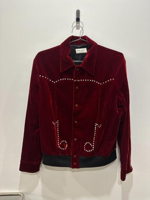 SAINT LAURENT Saint Laurent Red Velvet Rhinestone Musical Note Jacket