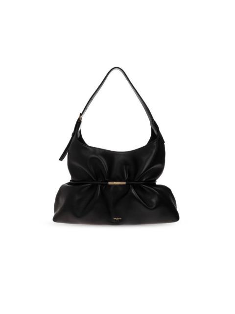 Balmain BALMAIN Sphynx Medium Black Leather Shoulder Bag New & Authe