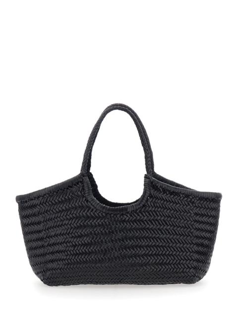 DRAGON DIFFUSION Dragon Diffusion Women 'Nantucket' Black Tote Bag With Two Top Handles And Interwoven Design In Leat