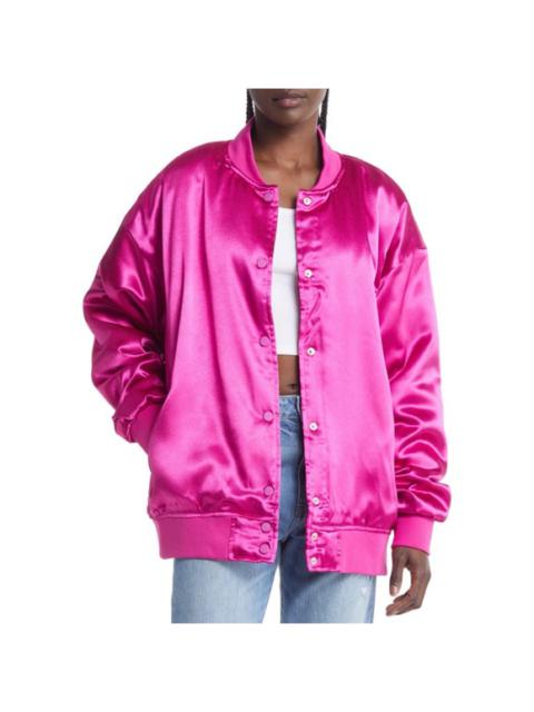 Other Designers Azalea Wang Pink Oversized Satin Bomber Jacket