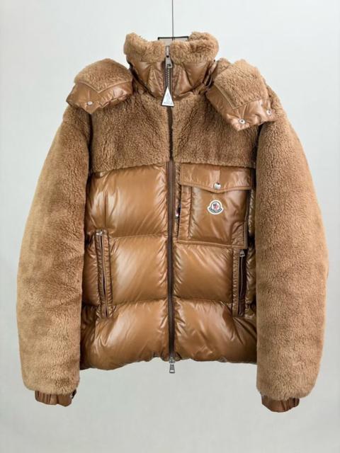 Moncler Moncler THYMELEE Khaki Teddy Bear Patchwork Down Jacket