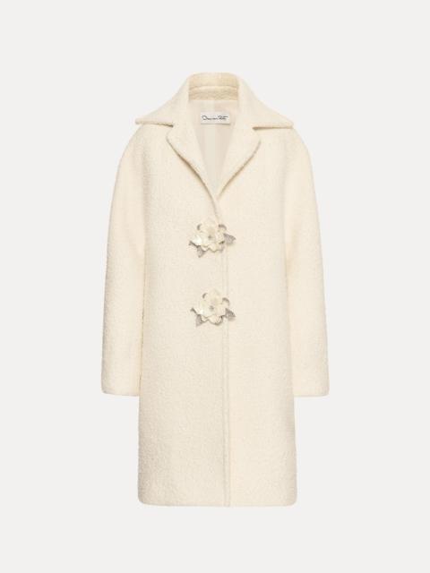 Oscar de la Renta FLORAL BUTTON BOUCLÉ TWEED COAT