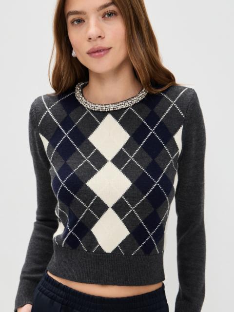 self-portrait Argyle Crystal Trim Sweater