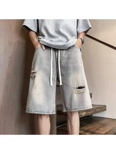 Short Washed Distressed Denim