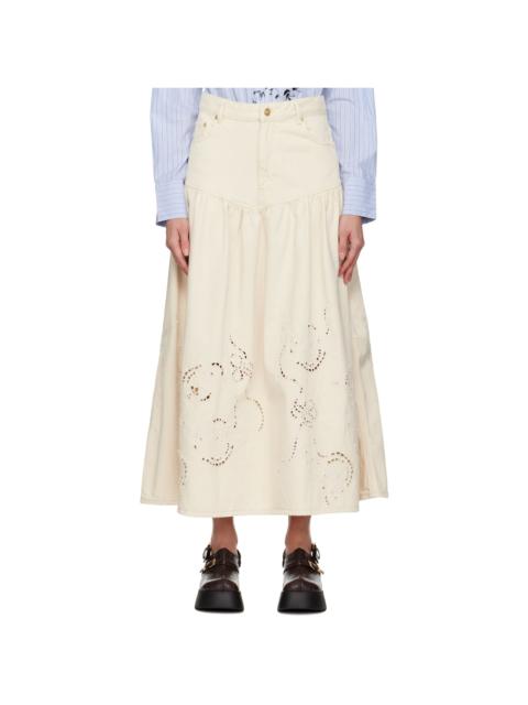 GANNI Off-White Broderie Anglaise Denim Maxi Skirt