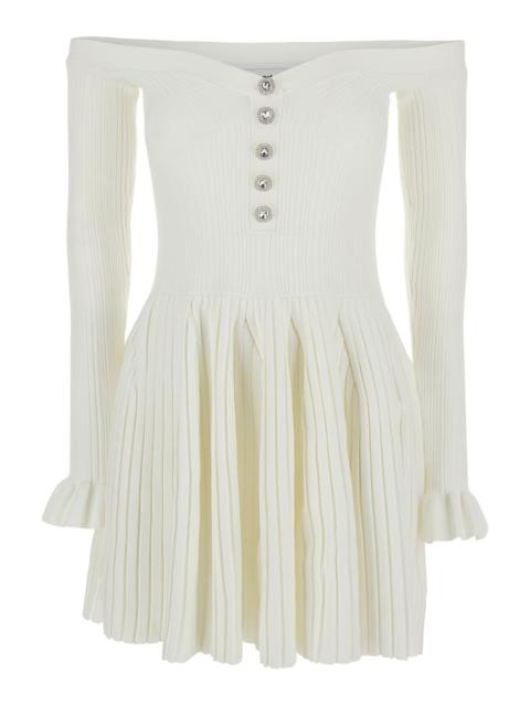 self-portrait Self-Portrait Women White Off-Shoulder  Mini Dress With All-Over Striped Motif In Viscose Blend Stre