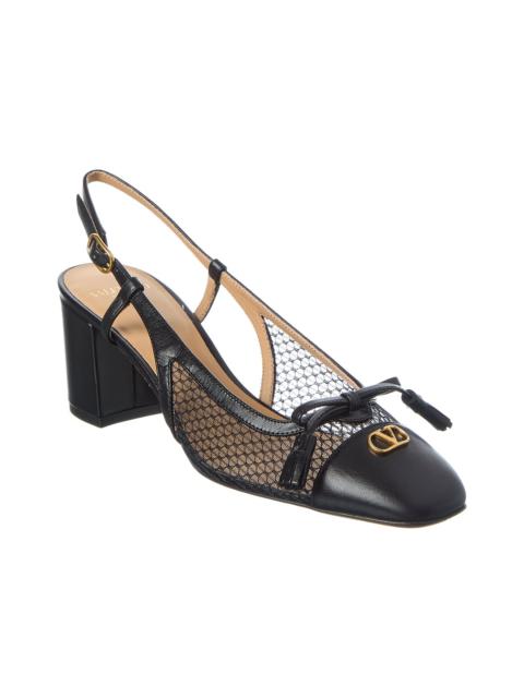 Valentino Valentino Valet Du Roi 60 Mesh & Leather Slingback Pump