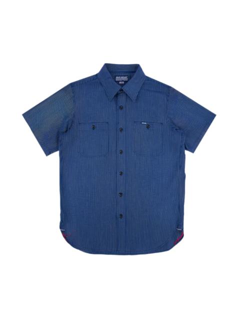 Iron Heart IHSH-420-PIN 5oz Selvedge Ox Cloth Short Sleeved Work Shirt Pinstripe