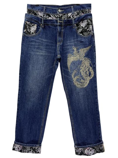 Other Designers Japanese Brand - Phoenix Bird Embroidery x Raijin Double Waist Denim Pants