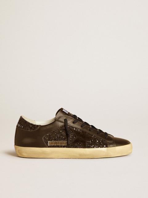 Golden Goose Women's Super-Star in black glitter with black suede star and leather inserts