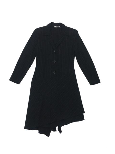 Pinstripe Assymetrical Wool Dress Padded Shoulder