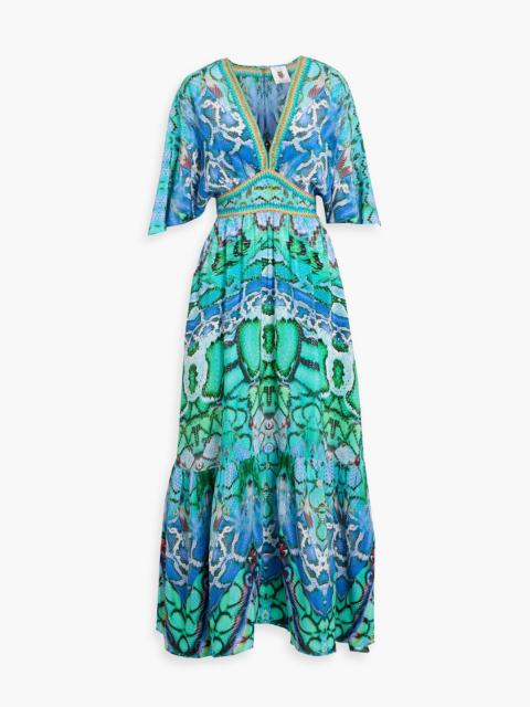 CAMILLA Crystal-embellished printed silk crepe de chine maxi dress