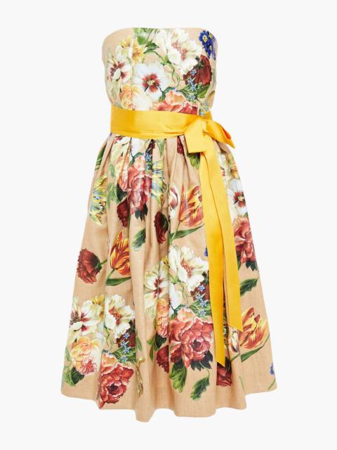 Dolce & Gabbana Strapless pleated floral-print canvas dress
