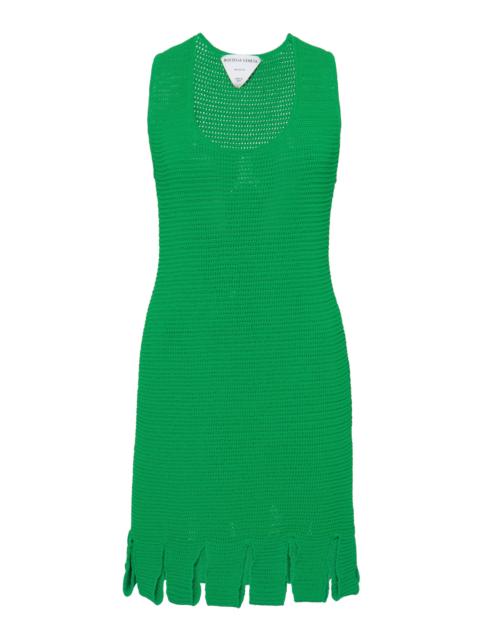 Bottega Veneta Carwash-Hem Cotton-Blend Mesh Mini Dress green