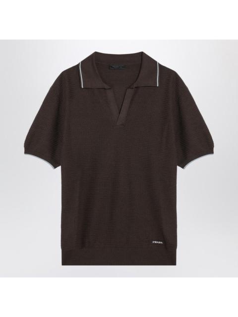 Prada Short-Sleeved Polo In Brown Silk Blend Men
