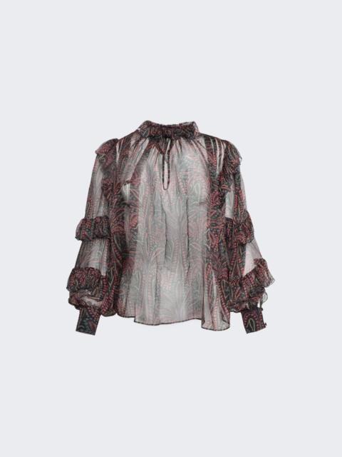 Etro Ruffled Paisley Silk Blouse Multicolor