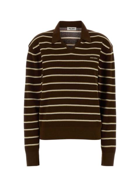 Miu Miu Miu Miu Women Embroidered Stretch Cotton Blend Polo Shirt