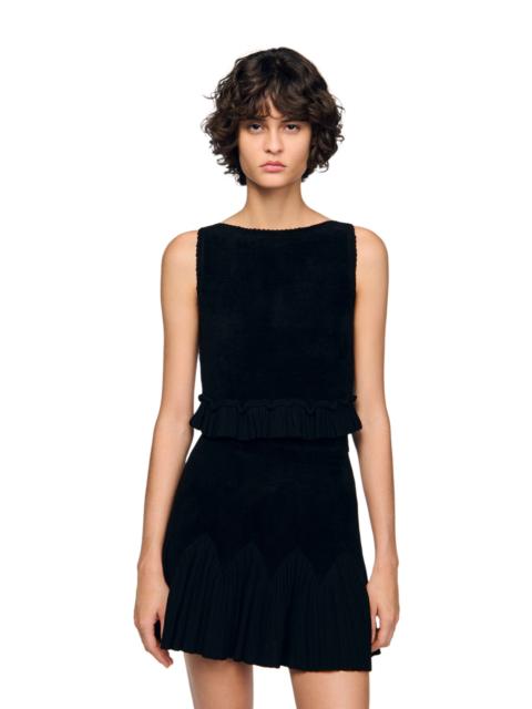 Sandro SANDRO Ruffled knit crop top in Black at Nordstrom