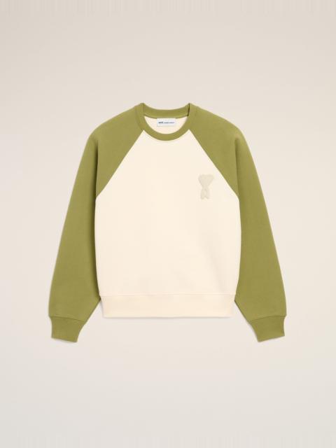 AMI Paris WHITE AND GREEN COTTON KNITTED AMI DE COEUR SWEATSHIRT