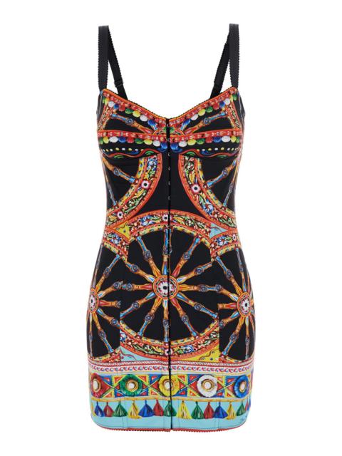 Dolce & Gabbana Dolce & Gabbana Women Multicolor Sleeveless Mini Dress With All-Over Carretto Print In Blend Cotton 