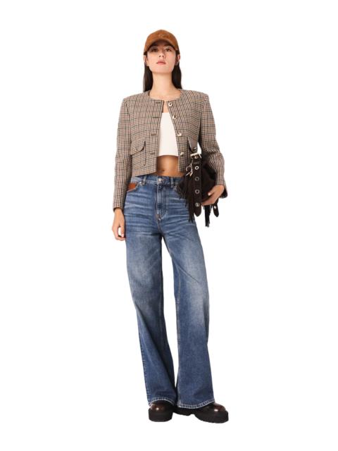 maje maje Short checked jacket in Beige at Nordstrom