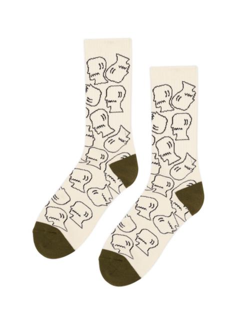 BRAIN DEAD Logohead Crew Socks - Cream