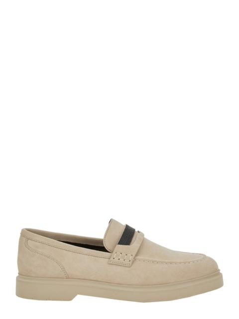 Brunello Cucinelli Women Beige Loafers With Monile Detail In Suede Woman