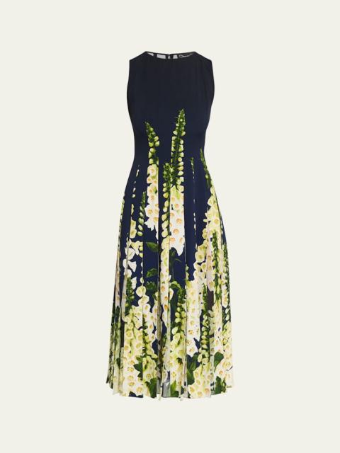 Oscar de la Renta Sleeveless Degrade Foxglove Pleated Midi Dress
