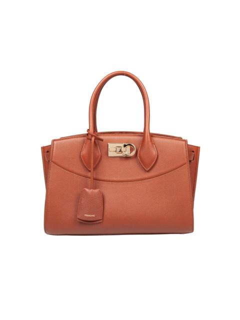 FERRAGAMO Ferragamo Studio Hammered Leather Handbag Cognac Color
