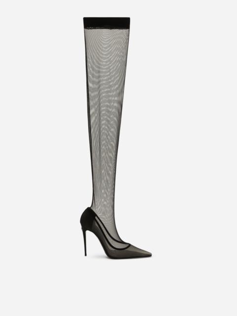 KIM DOLCE&GABBANA Stretch tulle thigh-high boots