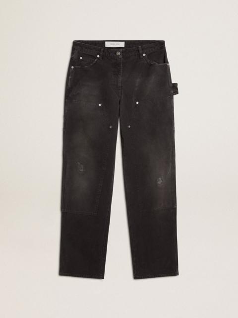 Golden Goose Women's distressed black cotton jeans with front patches